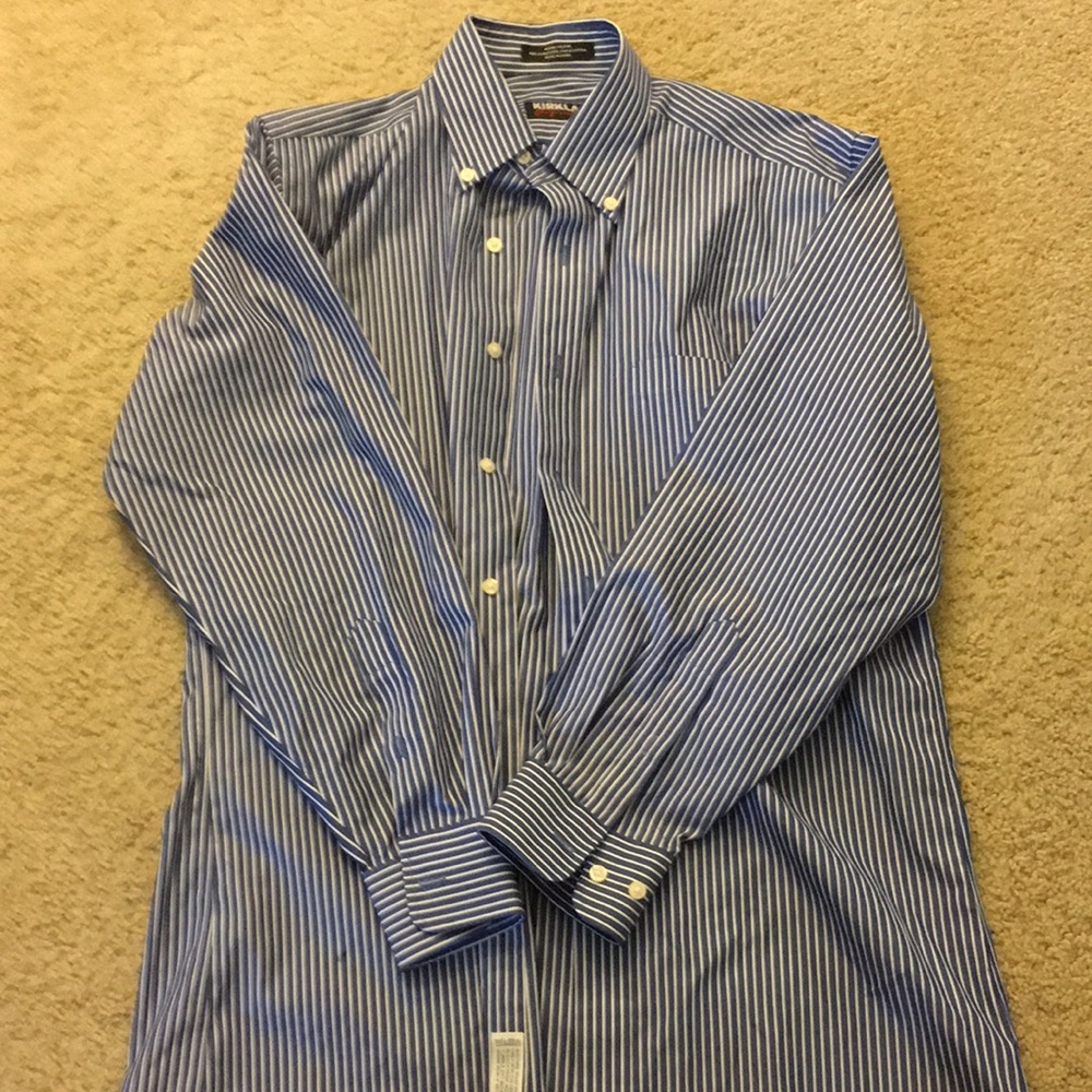 Kirkland, striped blue button down dress shirt
